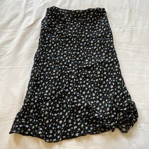Habana Vintage Y2K navy floral ruched midi skirt XS